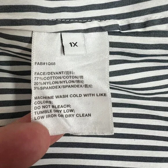 LAFAYETTE 148 NY Shirt Womens 1X‎ Gray White Button Front Striped Blouse Office - Picture 8 of 9